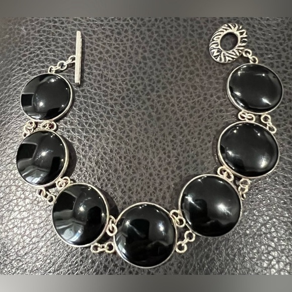 Vintage Black Onyx & Sterling Silver 925 Bracelet!!